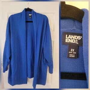 Lands' End Open Cardigan Women's SZ 3X Cotton Cozy Layering Timeless Royal Blue
